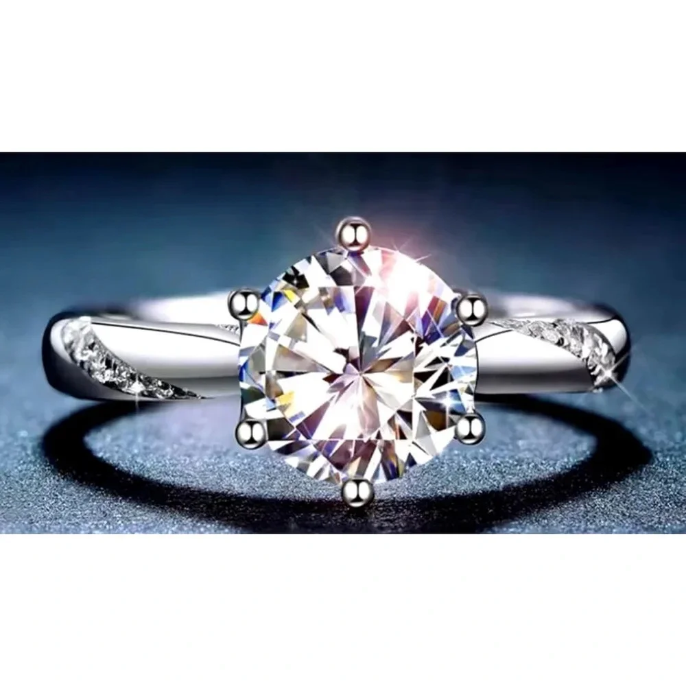 NEW 1ct Simulated Diamond‎ 14k White Gold Plated Silver Ring
